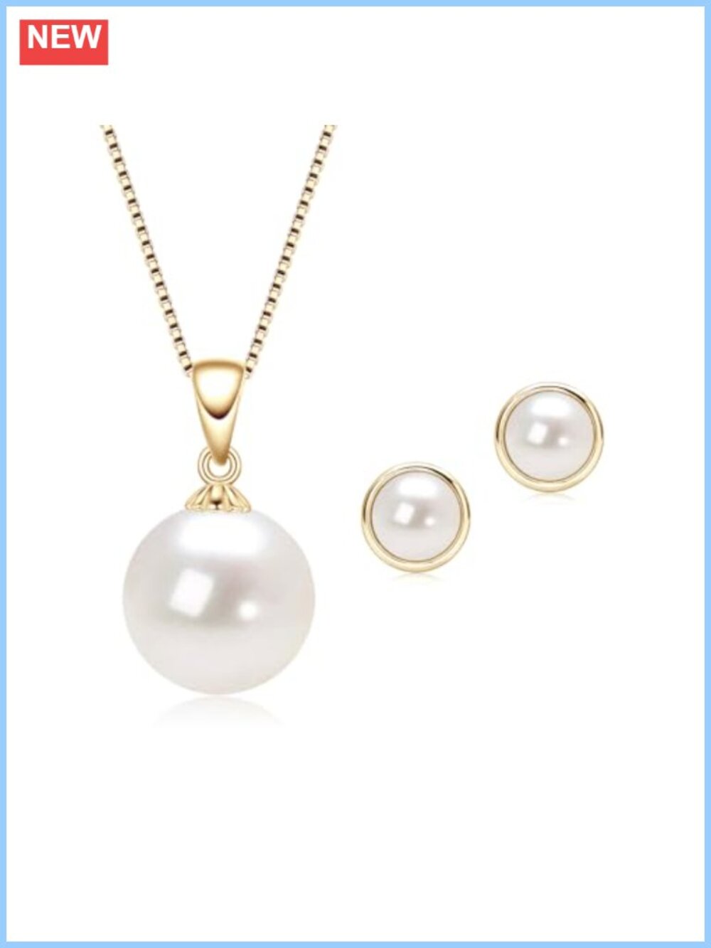 Pearl Necklace Stud Earrings Set 14k White Gold Plated 925 Silver Bridal